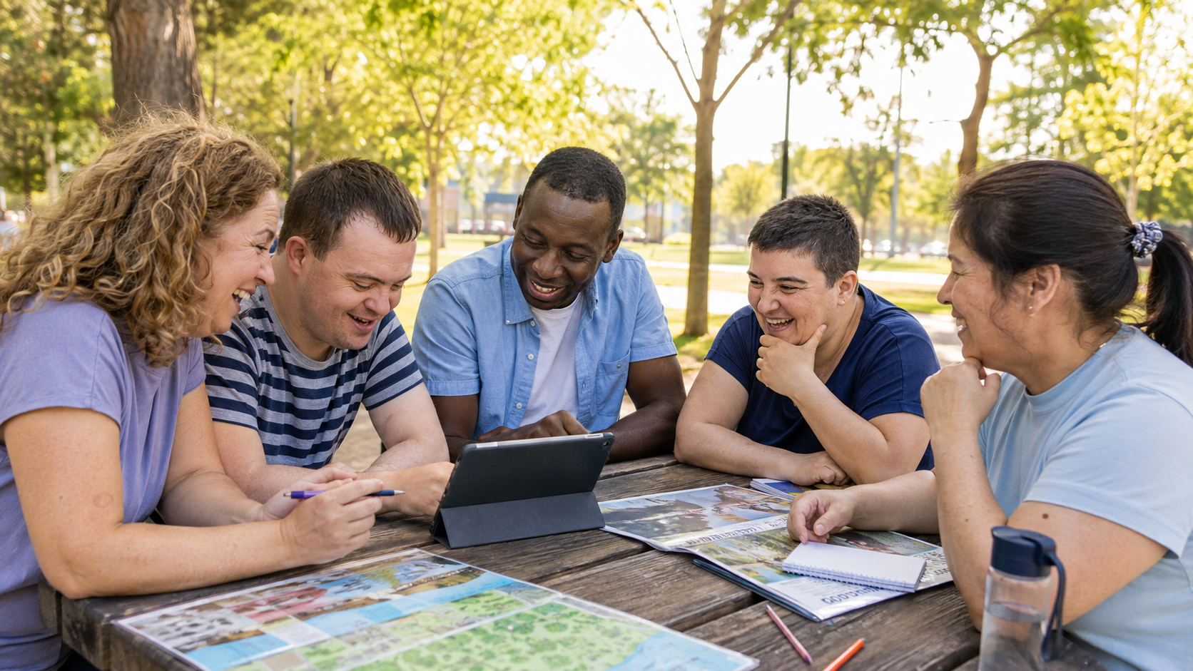 Adults learning and connecting together outdoors